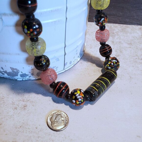 India Artisan Vintage 90s Glass Beads Black Multi Necklace OOAK Style P - Picture 13 of 14